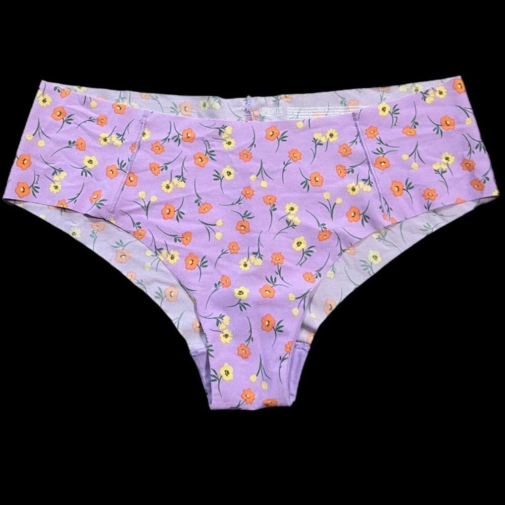 Victorias Secret Pink No Show Supersoft Cheekster Panty Purple floral XXL